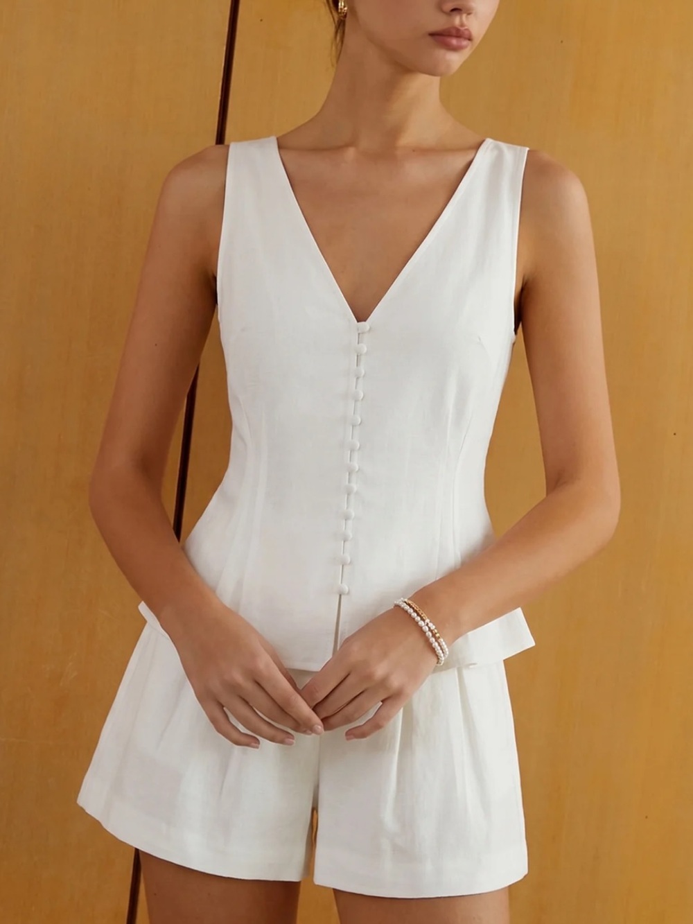 NWT Commense Cotton Linen Peplum Top & Pleated Shorts Set